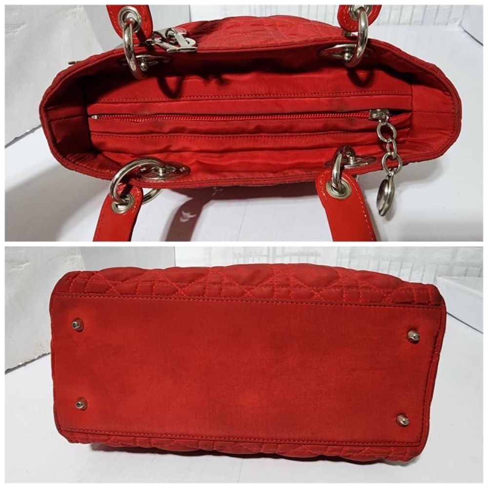 Authentic Christian Dior Vintage Canage Quilted Nylon Lady Dior Hand Bag Red - Picture 5 of 15